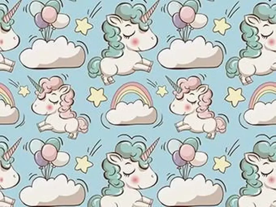 Vloerkledenopvinyl.nl Kinderkamer kleed Unicorn blauw