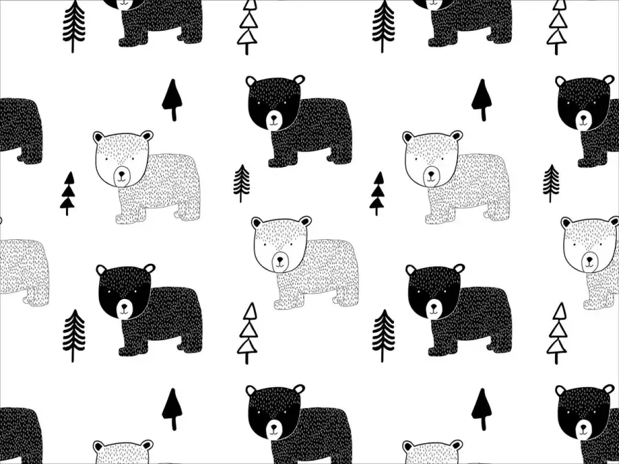 Vloerkledenopvinyl.nl kinderkamerkleed vinyl | Grizzly zwart-wit beertjes