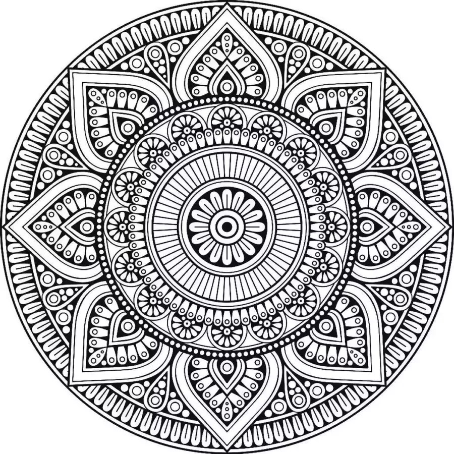 Vloerkledenopvinyl.nl Vloerkleed vinyl rond Mandala zwart wit 150 cm Rond