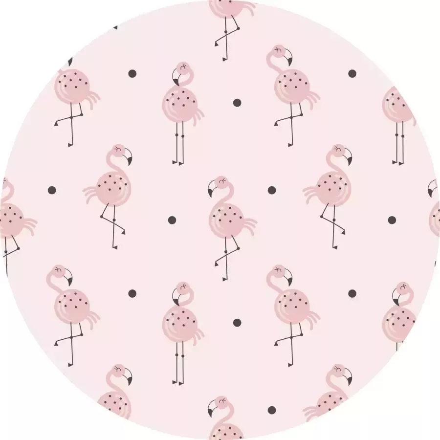 Vloerkledenopvinyl.nl Vloerkleed vinyl rond Flamingo junkie 195 cm Rond