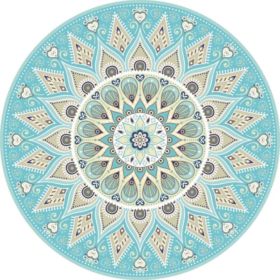 Vloerkledenopvinyl.nl Vloerkleed vinyl rond Mandala aqua 195 cm Rond