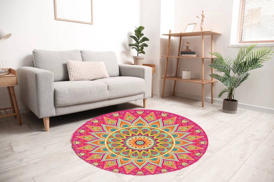 Vloerkleed vinyl rond Mandala koraal 150 cm Rond Ontdek ons rond vinyl vloerkleed in Mandala koraal. Stijlvol duurzaam en hygiënisch. Perfect voor gezinnen die comfort en design waarderen. Maak een bewuste keuze voor je interieur!