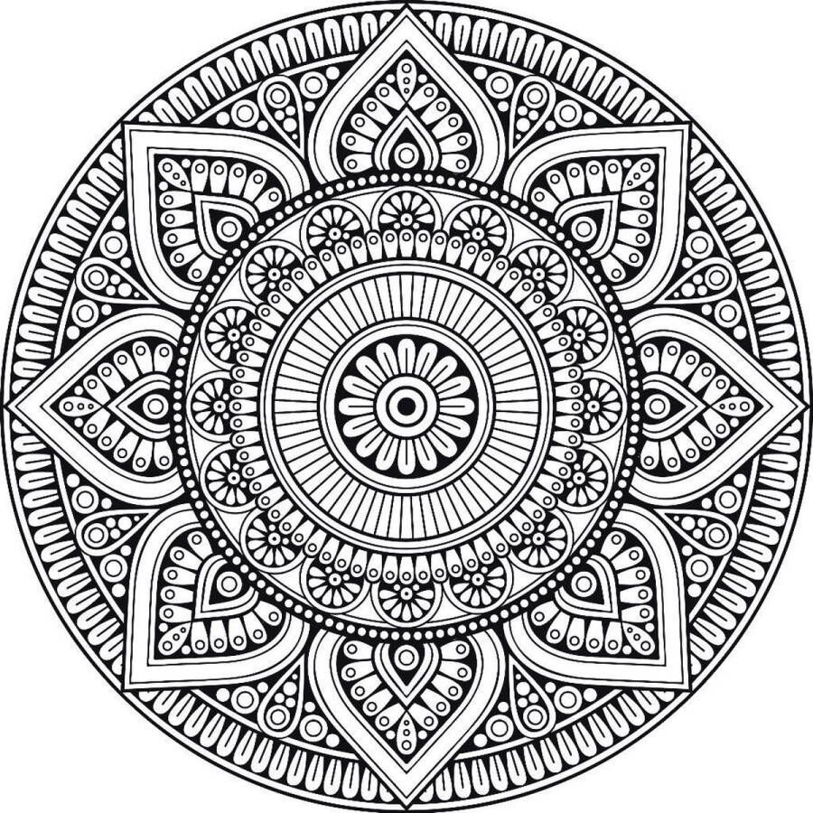 Vloerkledenopvinyl.nl Vloerkleed vinyl rond Mandala zwart wit 150 cm Rond