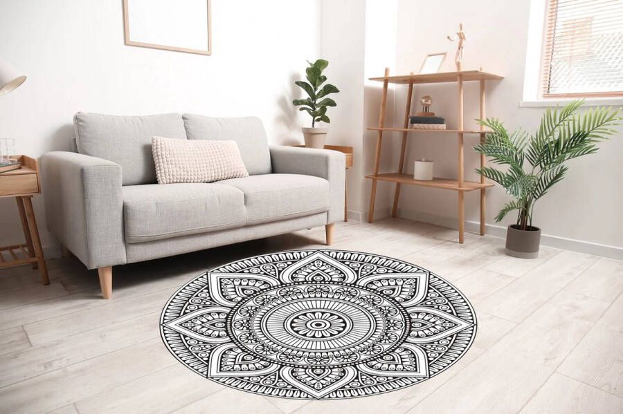 Vloerkleed vinyl rond Mandala zwart wit 160 cm Rond Ontdek het Vloerkleed vinyl rond Mandala zwart wit: stijlvol duurzaam en eenvoudig te reinigen. Perfect voor gezinnen die comfort en elegantie willen combineren in hun interieur