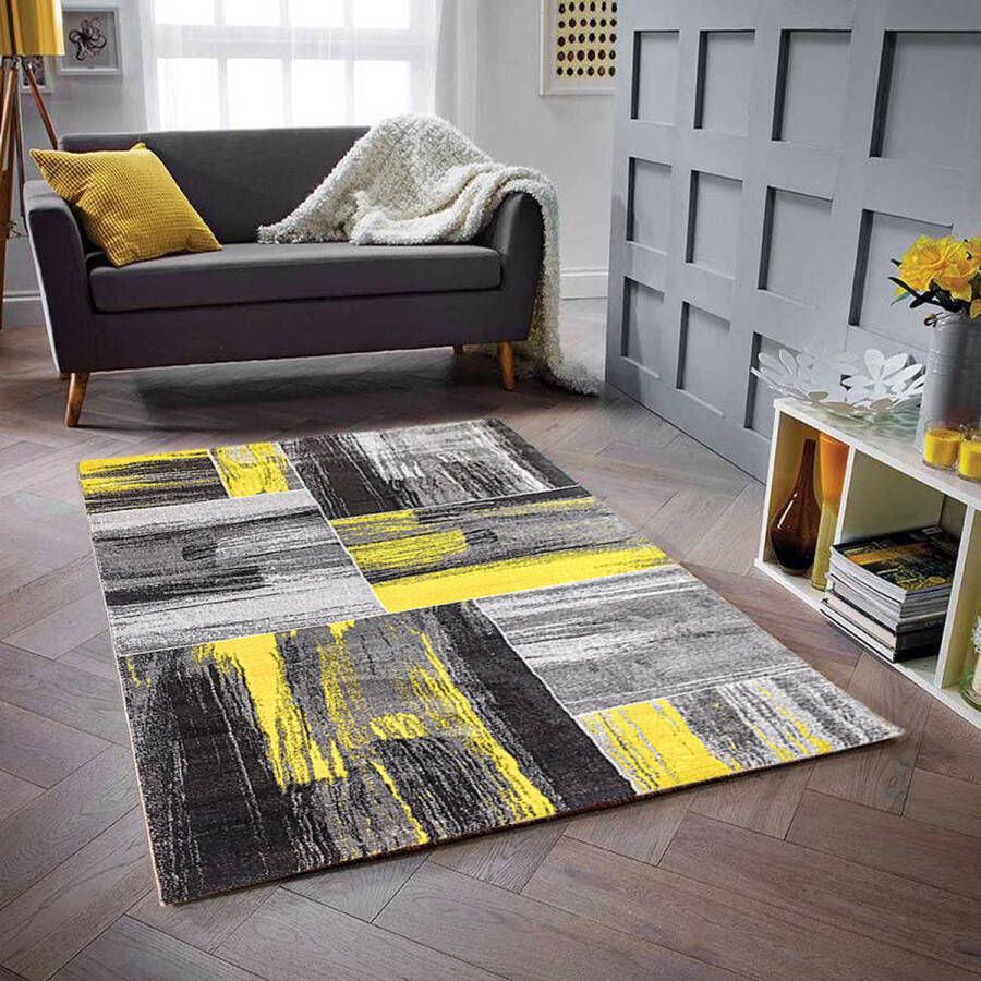 Vloerkleedgigant Groot Vloerkleed Geel Grijs 240x340 cm Laagpolig Tapijt Carpet Black Friday 2023