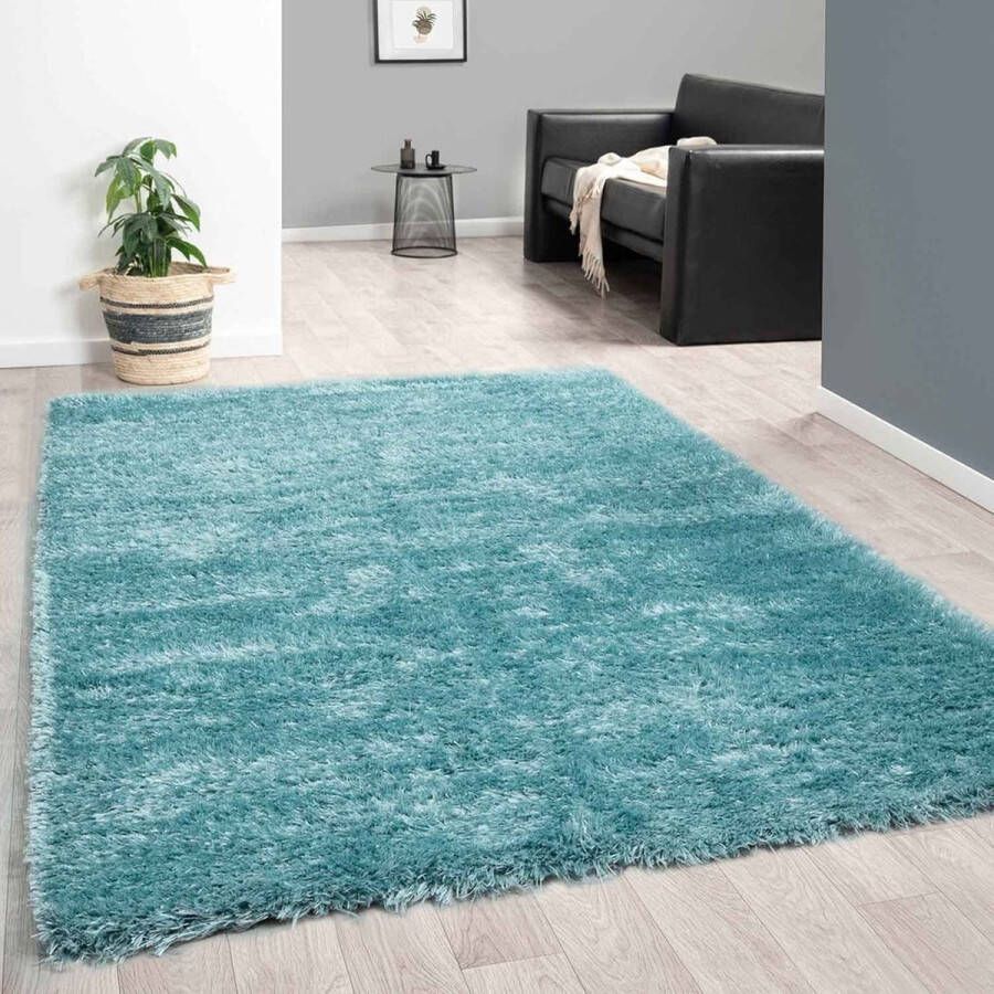 Vloerkleedgigant Hoogpolig Vloerkleed Blauw Turquoise Zacht Tapijt 120x170 cm Carpet