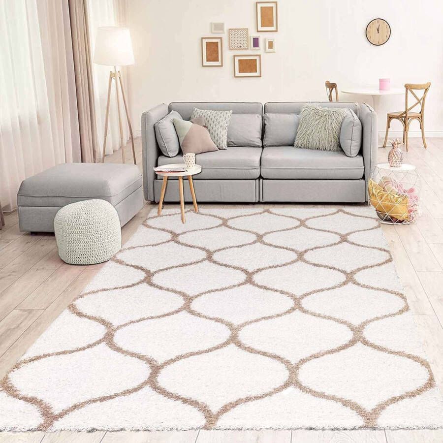Vloerkleedgigant Hoogpolig vloerkleed Crème Beige Modern Tapijt 200x290 cm