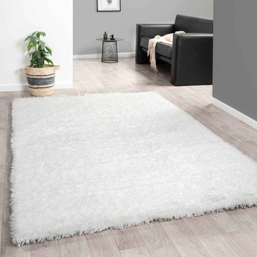 Vloerkleedgigant Hoogpolig Vloerkleed Wit Zacht Tapijt 120x170 cm Carpet