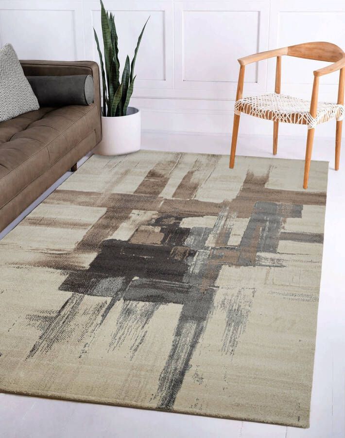 Vloerkleedgigant Laagpolig Vloerkleed 200x290 cm Beige Grijs Taupe Modern Tapijt Woonkamer