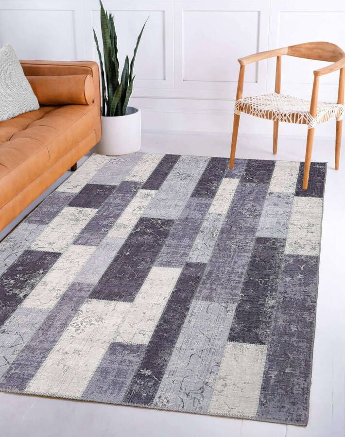 Vloerkleedgigant Patchwork Vloerkleed Grijs Antraciet Laagpolig Tapijt Black Friday 2023 120x160 cm