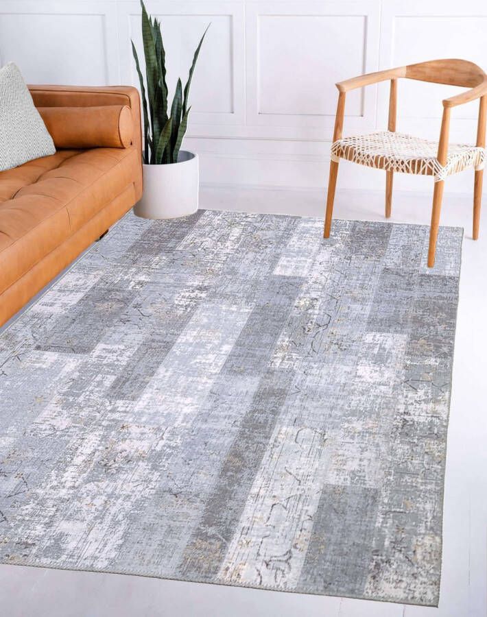 Vloerkleedgigant Patchwork Vloerkleed Grijs Goud Laagpolig Tapijt 230x320 cm