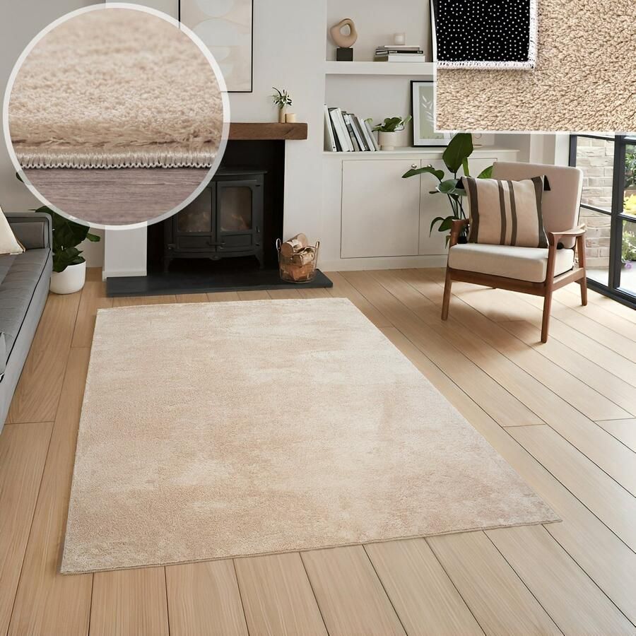 Vloerkleedgigant Laagpolig Vloerkleed Beige Effen Design Wasbaar Tapijt 80x150 cm