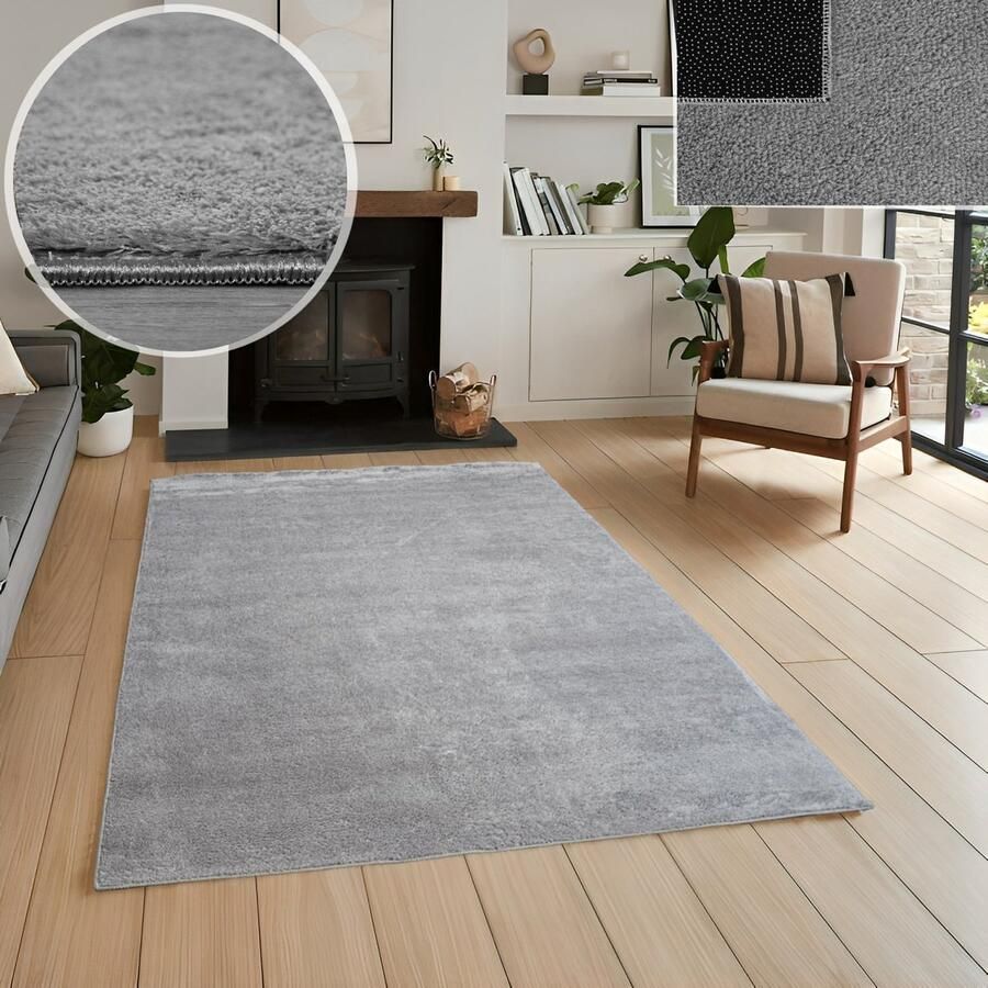 Vloerkleedgigant Laagpolig Vloerkleed Grijs Effen Design Wasbaar Tapijt Woonkamer 120x170 cm
