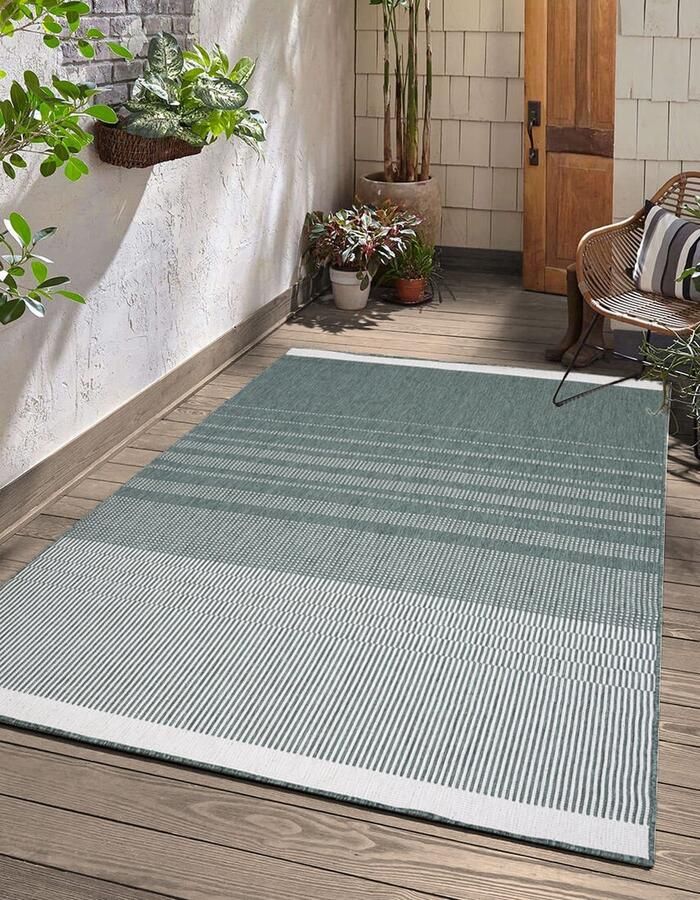 Vloerkleedgigant Modern Buitenkleed Groen Creme 120x170 cm Laagpolig Vloerkleed Buiten Buitentapijt Tuinkleed