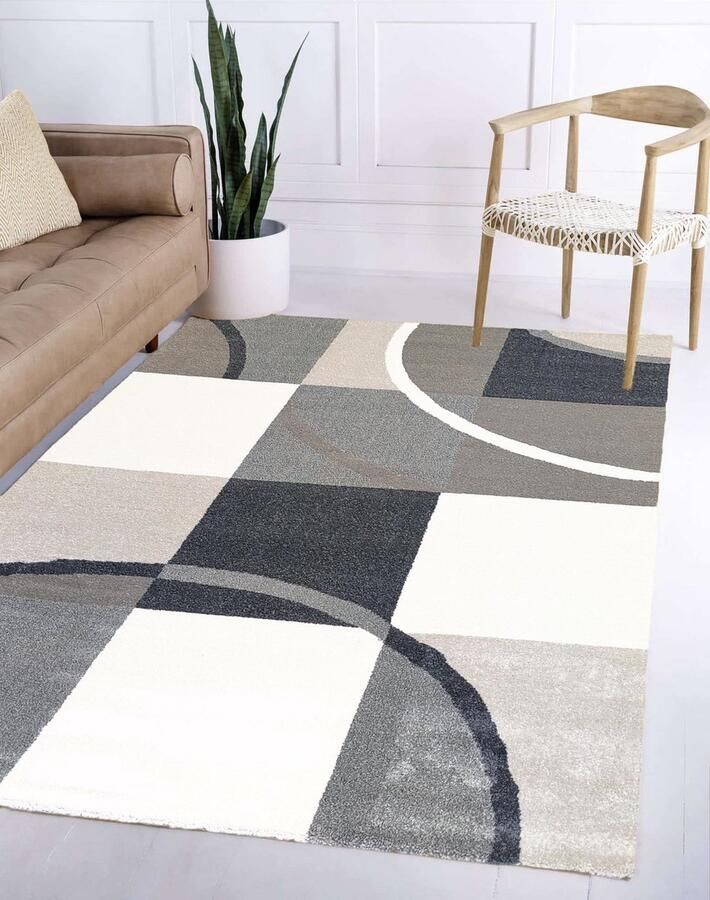 Vloerkleedgigant Modern Loper Vloerkleed Beige Grijs Taupe 80x150 cm Laagpolig Tapijt voor in de gang keuken