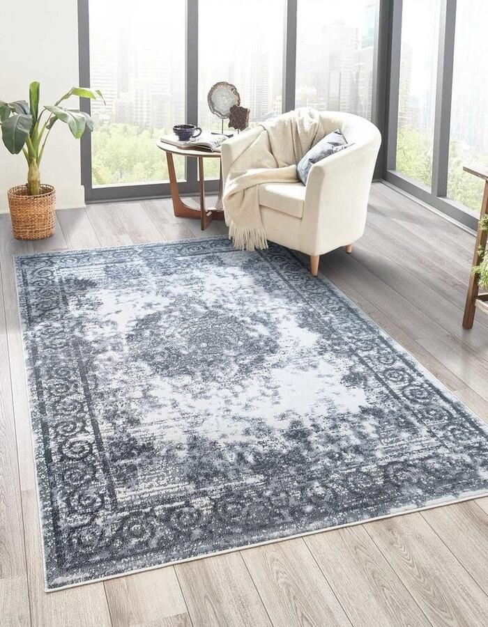 Vloerkleedgigant Vintage Vloerkleed Grijs Creme 200x290 cm Laagpolig Tapijt