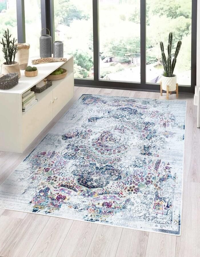 Vloerkleedgigant Vintage Loper Vloerkleed Grijs Creme Multi 80x300 cm Laagpolig Tapijt