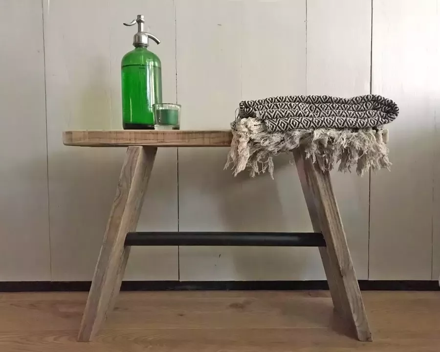 VNLR Steigerhouten bankje Gebruikt hout 70x19 5x47 cm Met zwarte steigerpijp