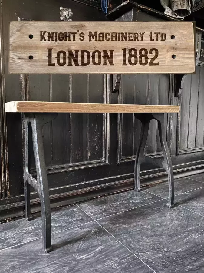 VNLR Steigerhouten bankje Gebruikt hout gietijzeren poten 70x19 5x47 cm lasergravure
