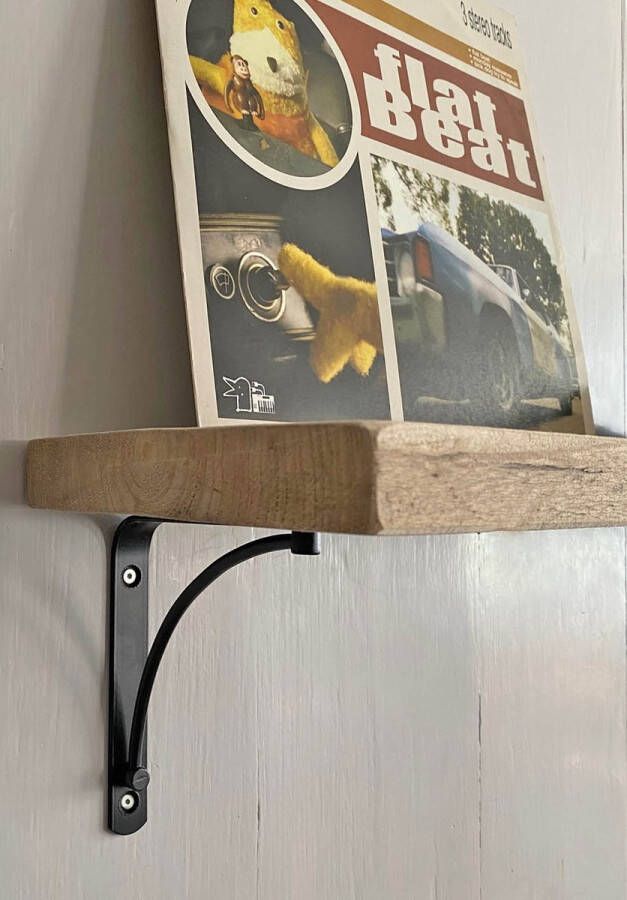 VNLR Wandplank 80 cm oud hout recht met 2 schapdragers Arch