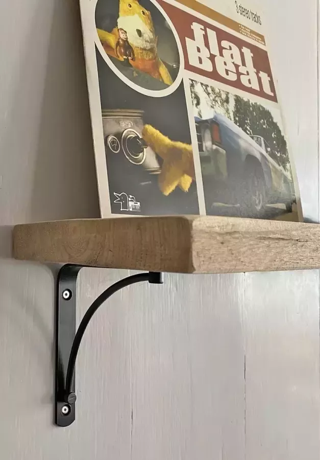 VNLR Wandplank 80 cm oud hout recht met 2 schapdragers Arch