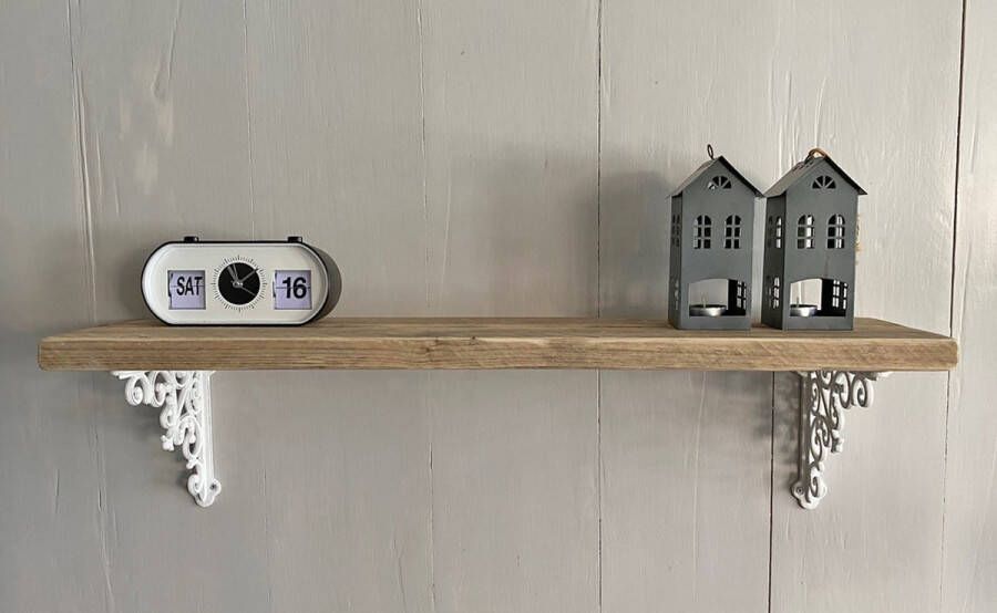 VNLR Wandplank recht oud hout 80 cm met 2 plankdragers