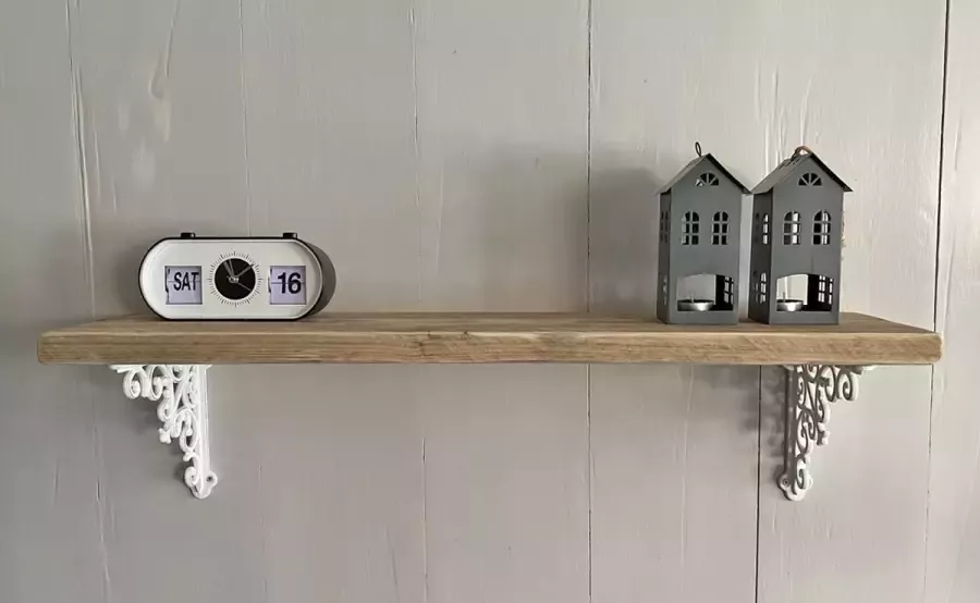VNLR Wandplank recht oud hout 80 cm met 2 plankdragers