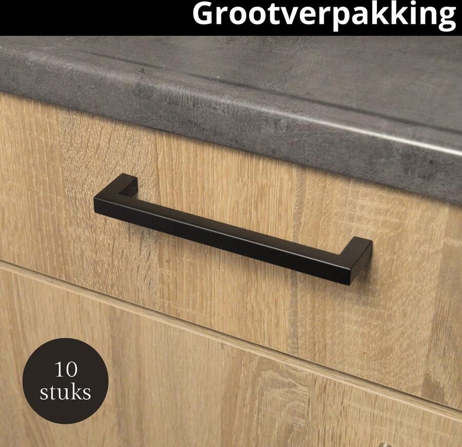 VNSTRA Amsterdam Set van 10 Zwarte Handgrepen 128mm RVS Keukengreep Deurgreep Meubelgreep Design Greep Zwart Moderne Handgreep 128mm Zwarte Greep Hoge Kwaliteit Handgrepen voor Keuken Kast Deur en Meubels Grootverpakking