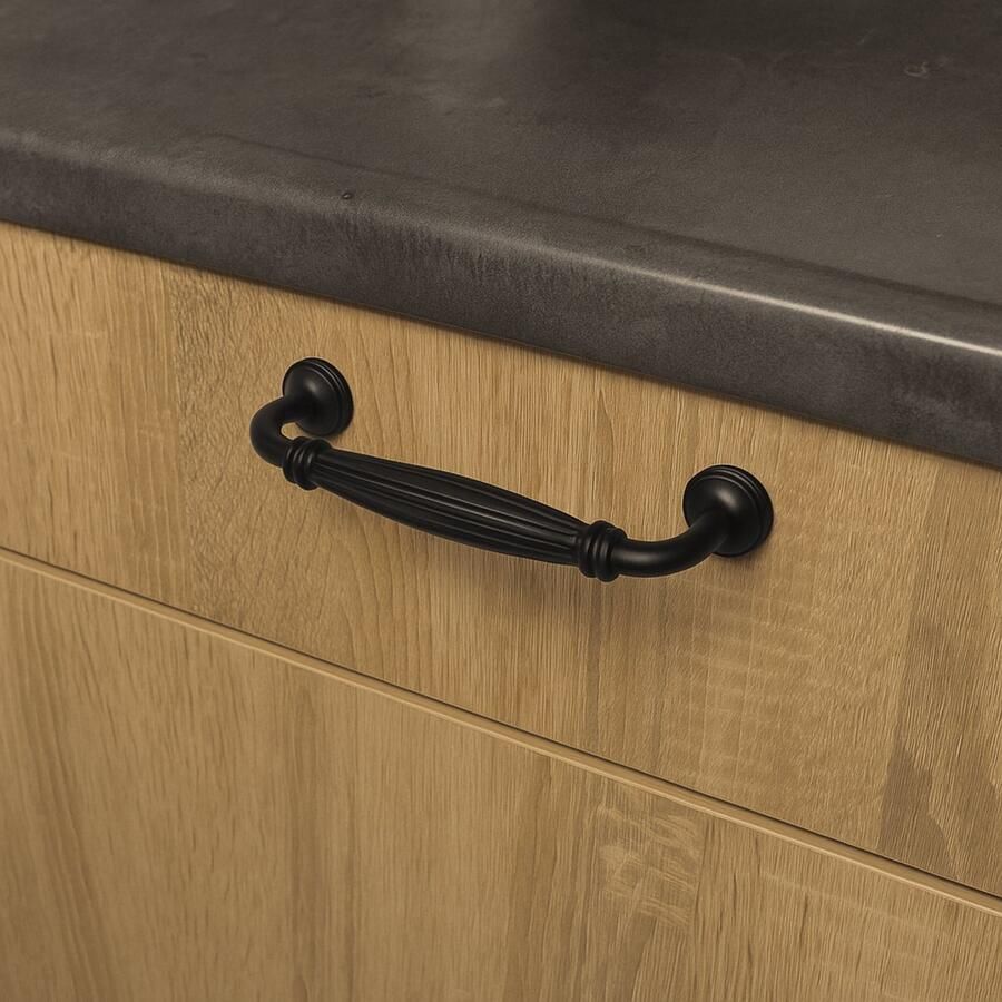 VNSTRA Springfield Boogvormige Handgreep 128mm Mat Zwart Aluminium Klassiek Vintage Design Keukengreep Meubelgreep Fijn Gepolijst Afgeronde Randen Voor Kast Lade Kledingkast Schoenenkast en Keukenkast Hoge Kwaliteit