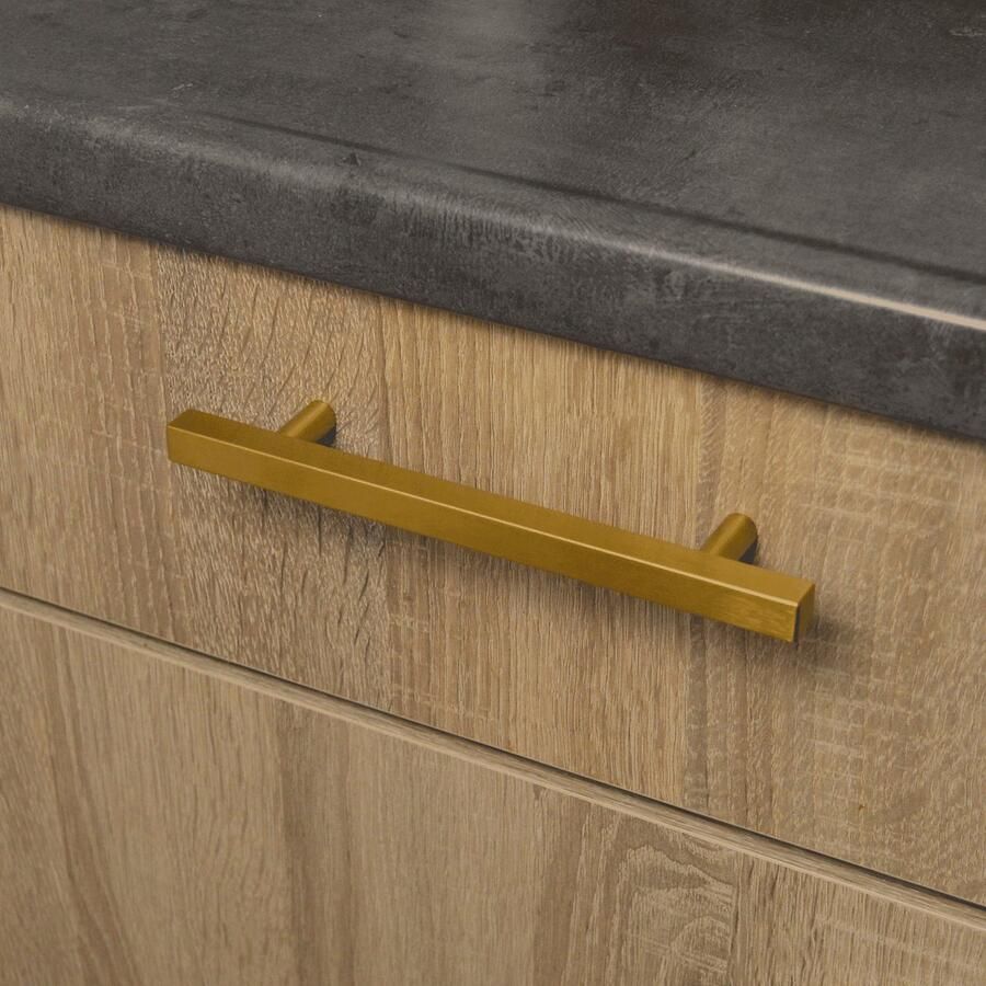 VNSTRA Sydney Gouden Handgreep 128mm RVS Keukengreep Deurgreep Meubelgreep Design Greep 128mm Luxe Handgreep Goud Strakke Gouden Deurgreep RVS Meubelgreep Geborsteld Goud Hoge Kwaliteit Handgreep voor Keuken Kast Deur