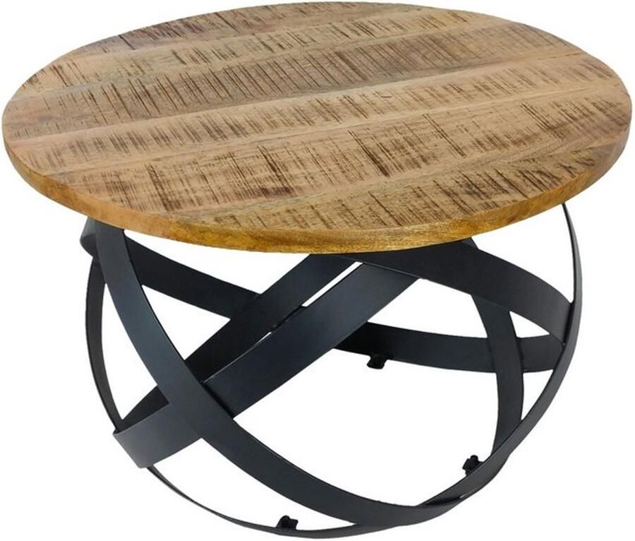 Voglrieder kreatives Wohnen Salontafel Bijzettafel Orbit rond massief hout metalen frame zwart Diameter 55cm Hoogte 37cm