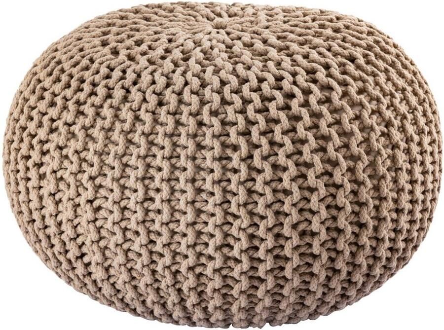 Voglrieder Gebreide Poef Ø 45 cm – beige – Handgemaakt van Gerecycled Katoen Voor Binnengebruik