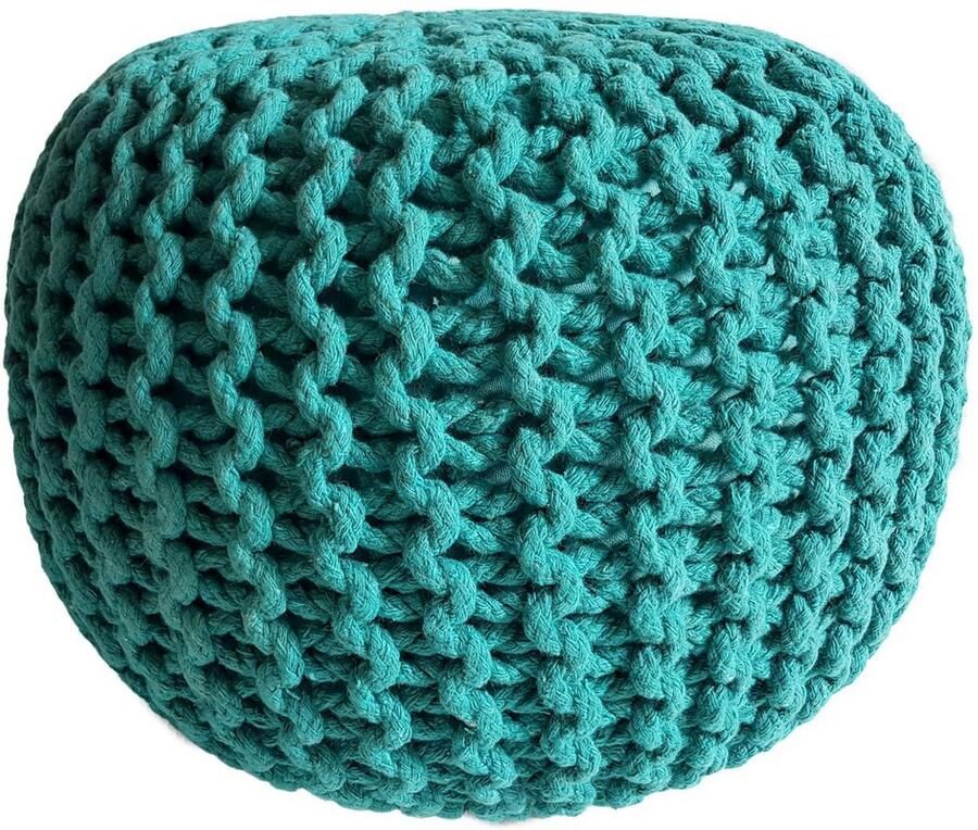 Voglrieder Gebreide Poef Ø 45 cm – groen – Handgemaakt van Gerecycled Katoen Voor Binnengebruik