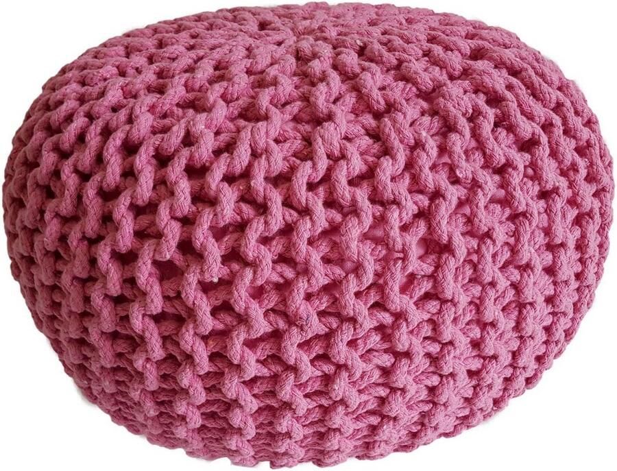 Voglrieder Gebreide Poef Ø 45 cm – roze – Handgemaakt van Gerecycled Katoen Voor Binnengebruik