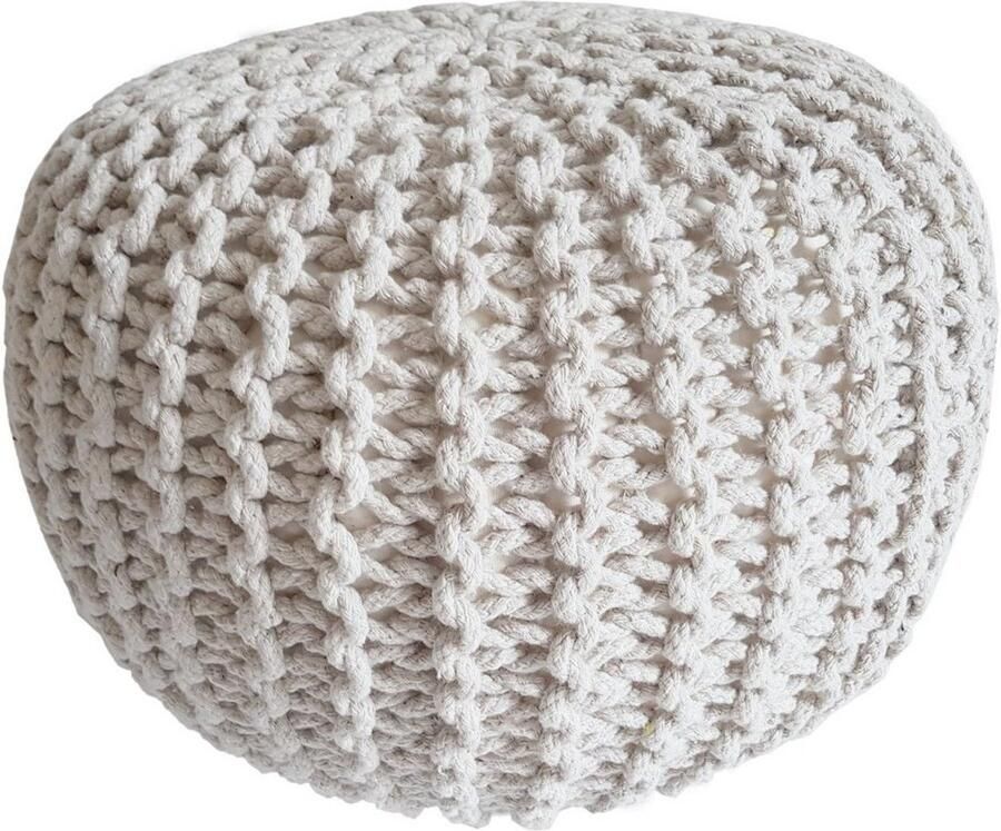 Voglrieder Gebreide Poef Ø 45 cm – Wit – Handgemaakt van Gerecycled Katoen Voor Binnengebruik