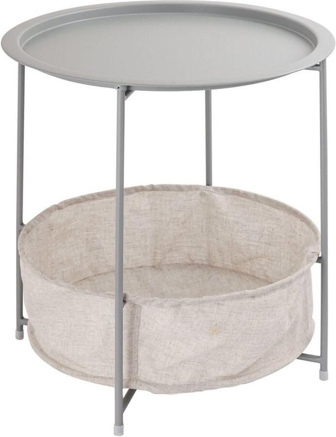 Voglrieder Inklapbare ronde bijzettafel met opbergruimte – Lichtgrijs – Ø 47 cm Metaal & Linnenlook Voor binnen en buiten