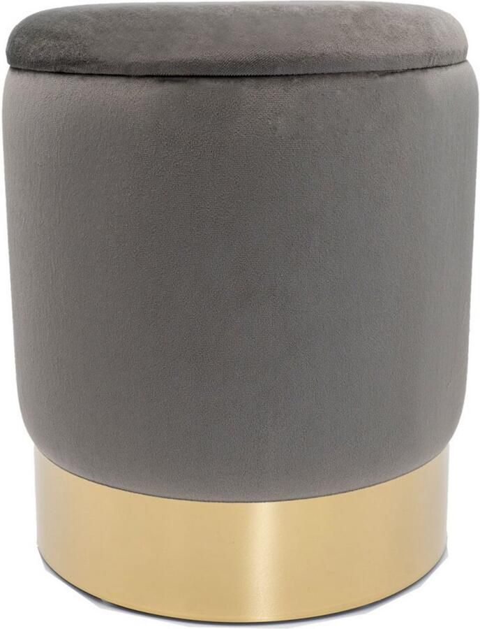 Voglrieder Poef Velours Hocker – Met Opbergruimte – Lichtgrijs Zachte Zithocker van Velours Ø 31 x H 38 cm