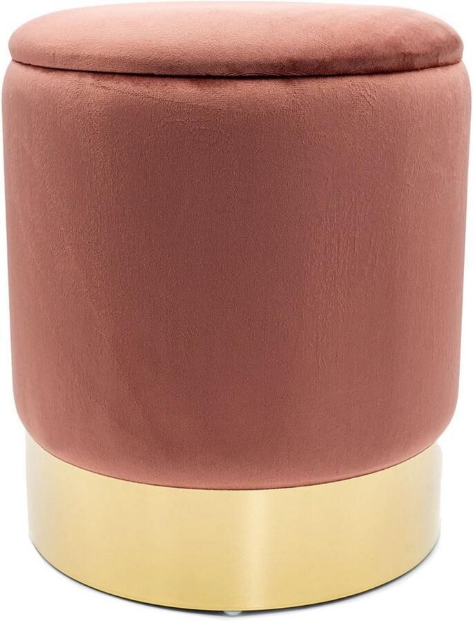 Voglrieder Poef Velours Hocker – Met Opbergruimte – Roze Zachte Zithocker van Velours Ø 31 x H 38 cm