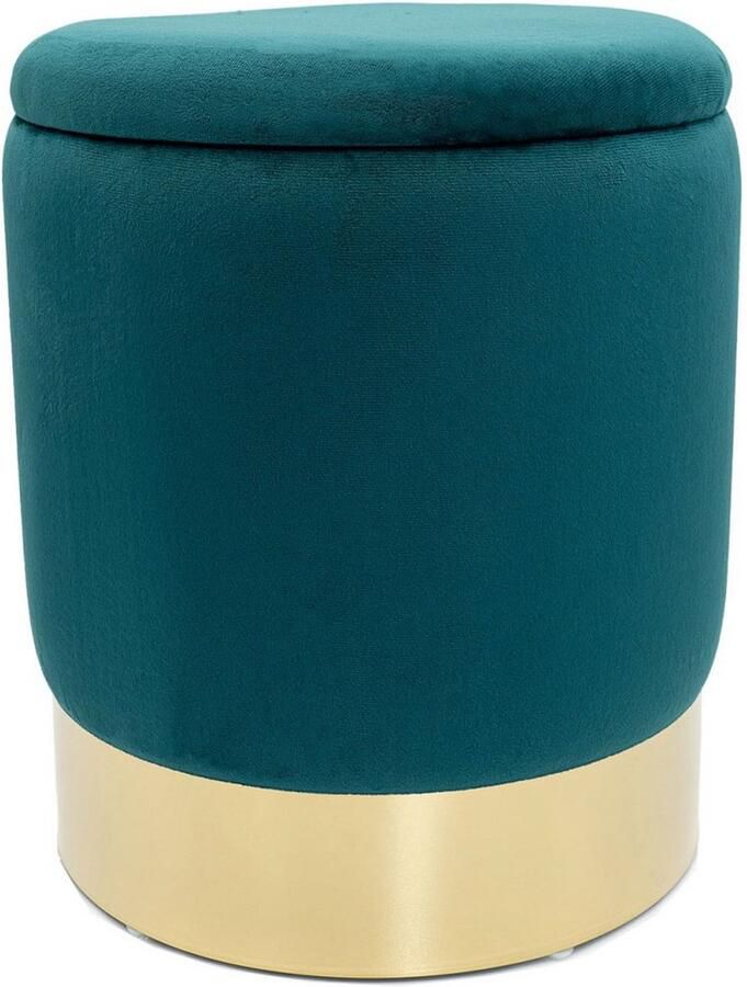 Voglrieder Poef Velours Hocker – Met Opbergruimte – Smaragd Zachte Zithocker van Velours Ø 31 x H 38 cm