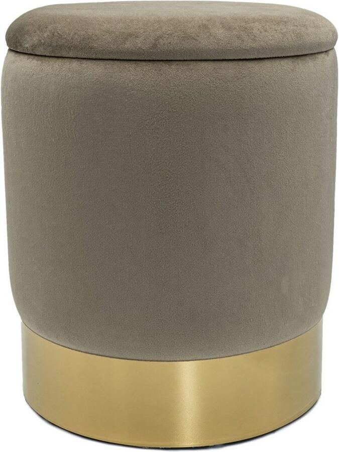 Voglrieder Poef Velours Hocker – Met Opbergruimte – Taupe Zachte Zithocker van Velours Ø 31 x H 38 cm