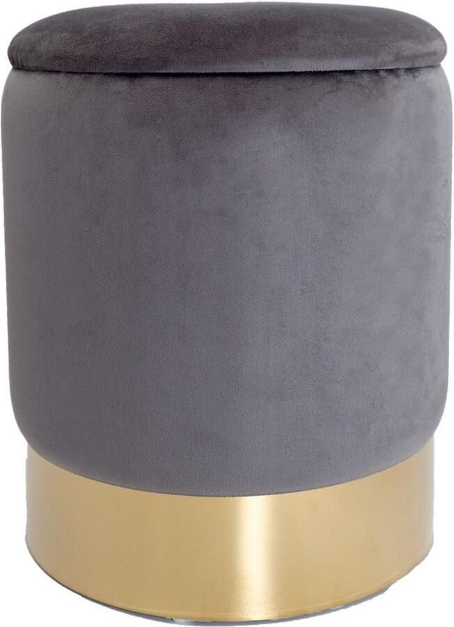 Voglrieder Poef Velours Hocker – Met Opbergruimte – Zwart Zachte Zithocker van Velours Ø 31 x H 38 cm