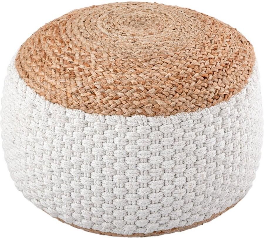 Voglrieder Ronde Poef Zitkruk – 100% Natuurlijke Jute – Handgemaakt – Ø50 cm x H35 cm – Wit Naturel