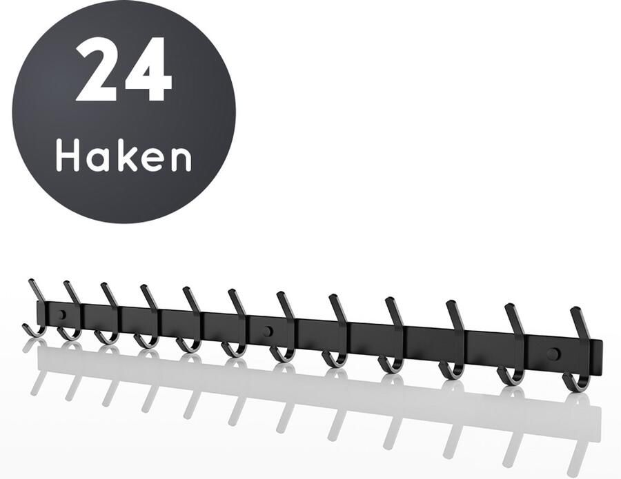 Volcan Wandkapstok 24 Haken Muur Kapstok Hangend met 3M Tape Industrieel Zwart RVS