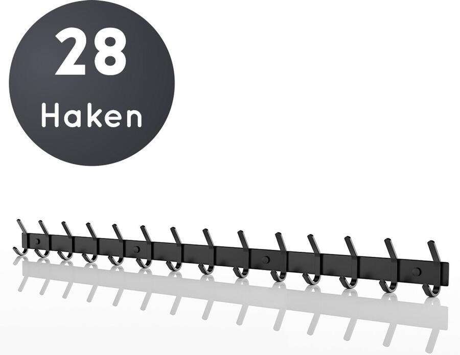 Volcan Wandkapstok 28 Haken Muur Kapstok Hangend met 3M Tape Industrieel Zwart RVS