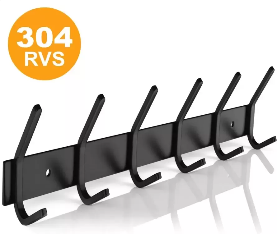 Volcan Wandkapstok 12 Haken RVS Muur Kapstok Hangend Industrieel Handdoekrek 3M Tape Zwart - Foto 3