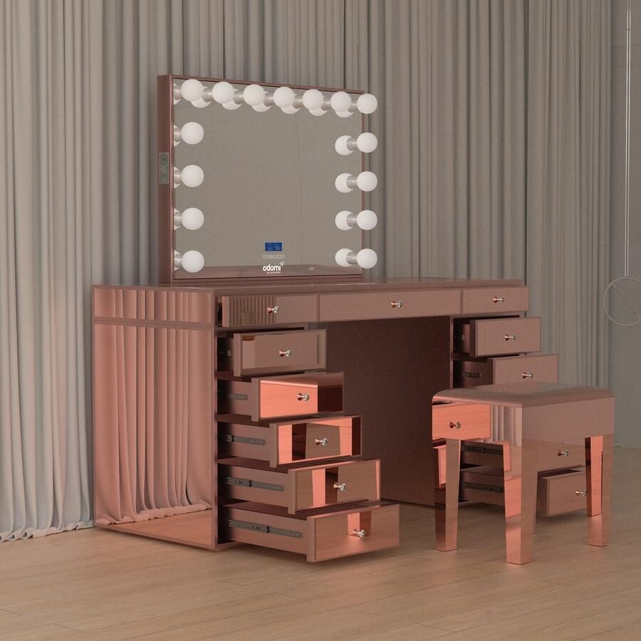 Vonato Rose Petal Elegance Luxueuze Kaptafel met Touchbutton Spiegel en Ingebouwde Bluetooth Inclusief Gratis Kruk voor de make up tafel