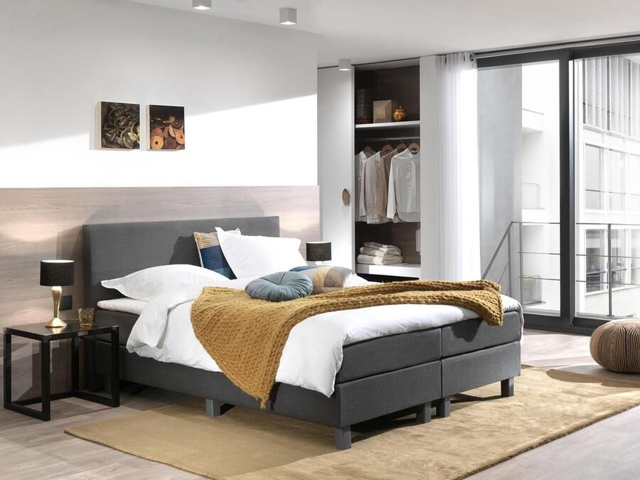 Voordeligslapen Boxspring inclusief Topdekmatras Antraciet 140x200 Tweepersoons Bed