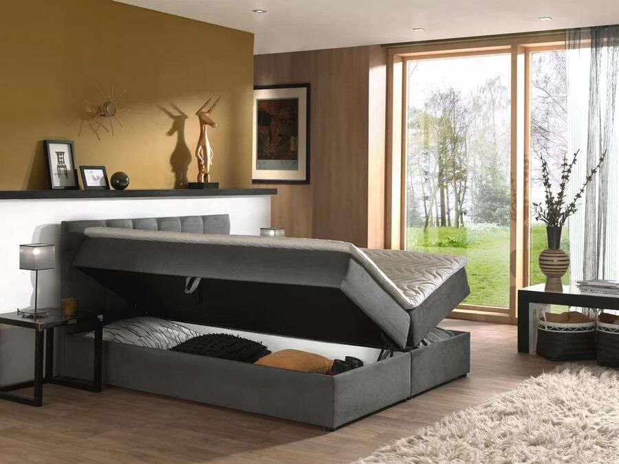 Voordeligslapen Opbergboxspring Tokio 140x200 cm Inclusief bonellvering matrassen Met Koudschuim topper 4CM Tweepersoons bed met opbergruimte