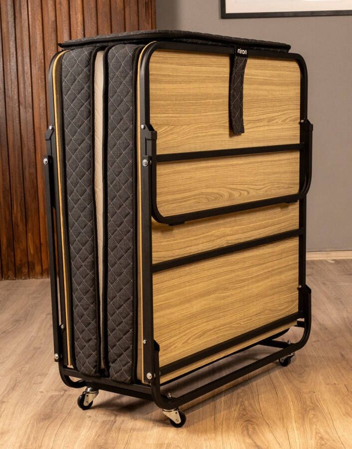 Vouwbedden.com Dut-ch Bedding Premium Vouwbed met Binnenvering Matras- 90x200 Logeerbed Opklapbed inclusief Matras en Hoofdbord Opvouwbare Bed