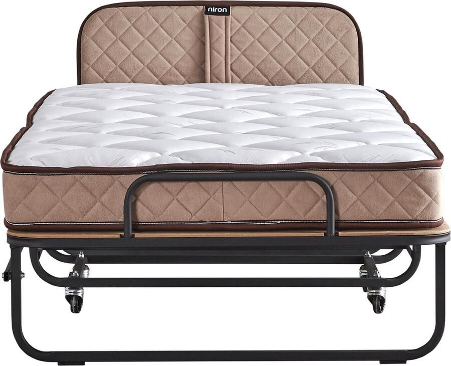 Vouwbedden.com Dut-ch Bedding Supreme Vouwbed met Binnenvering Matras 90x200 Logeerbed Opklapbed Inclusief Matras en Hoofdbord Opvouwbare logeerbed